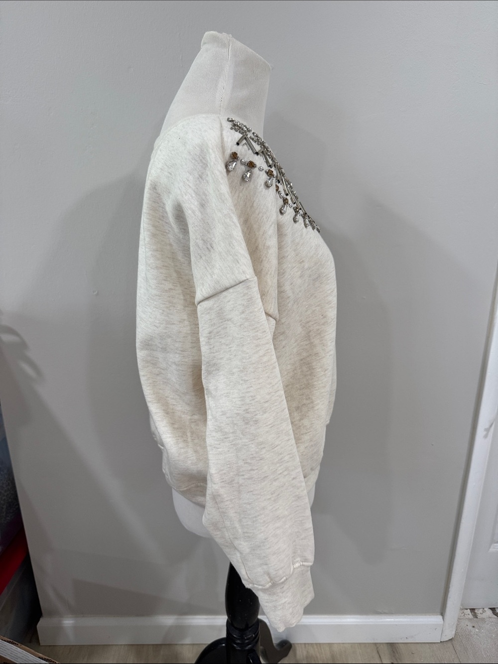 Maeve Anthropologie NWOT Cream Embellished jeweled Crewneck Sweatshirt - Picture 7 of 10